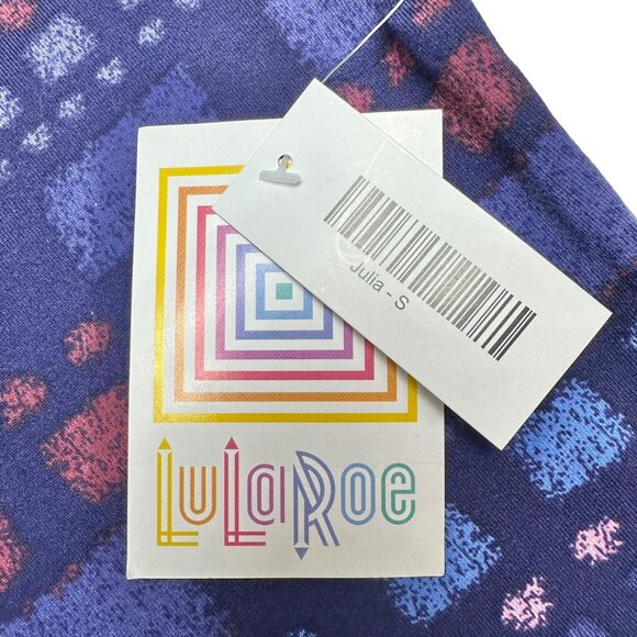 LuLaRoe Retired Julia Dress S Blue Multicolor Geometric Print SS Form Fit NWT - Picture 4 of 9